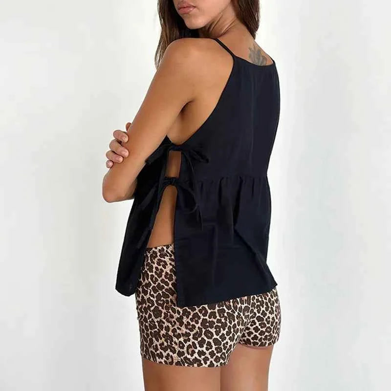 Tank Tops Clothes Women Round Neck Sleeveless Backless T Shirts
