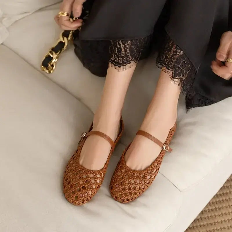 Brown Hollow Out Design Women Flats