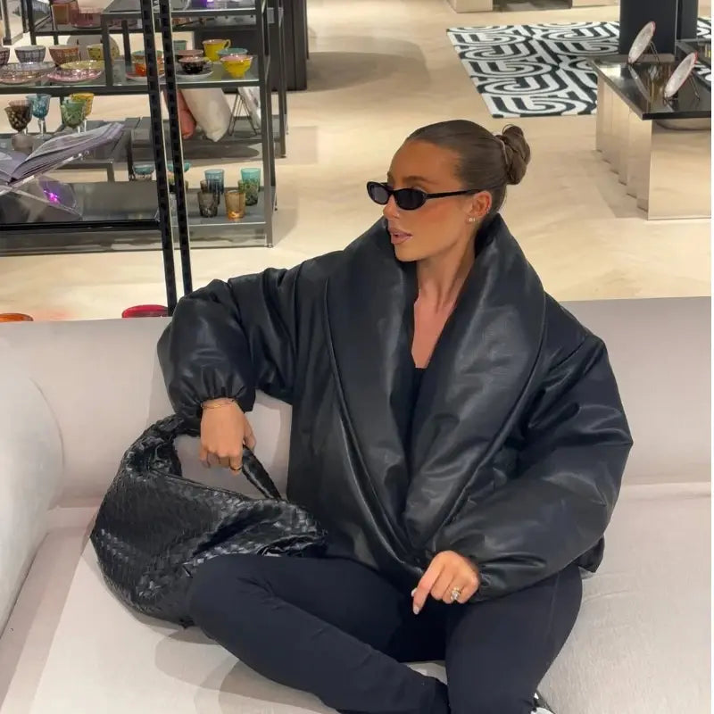 Women’s Solid Leather Cotton Jacket