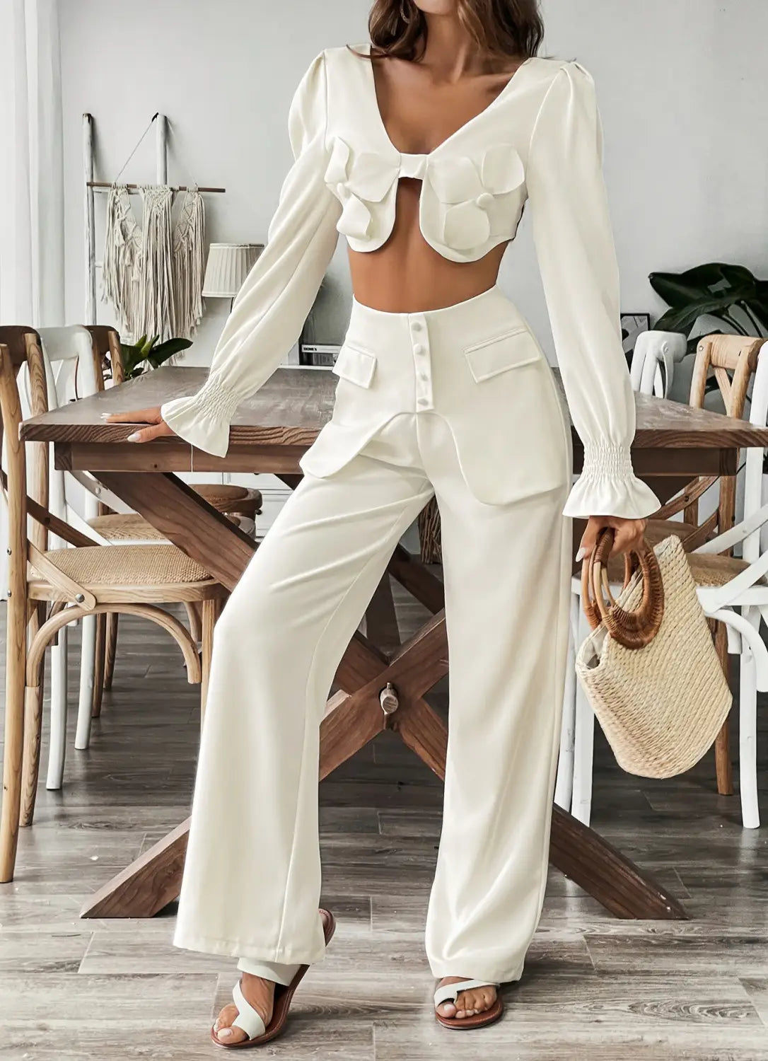 Pants Set For Women 2 Pieces With Short Top