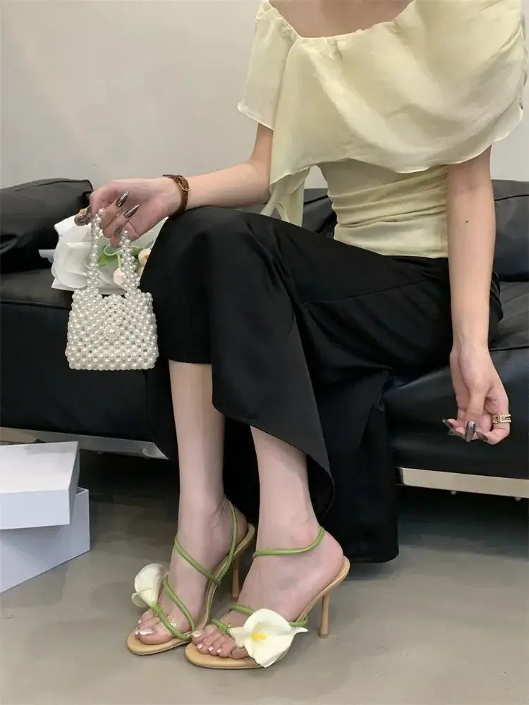 Sexy PVC Transparent Flower Narrow Band Women Sandals