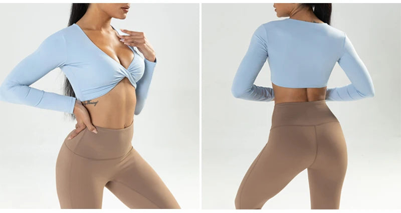 Long Sleeve Gym Crop Tops for Women