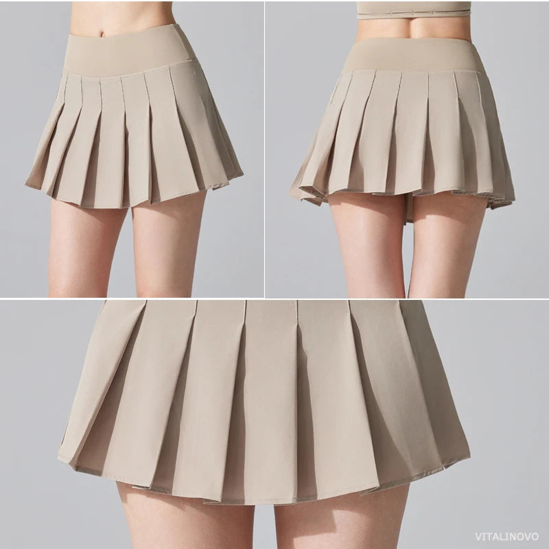 Womens Girl High Waisted Pleated Tennis Skirt