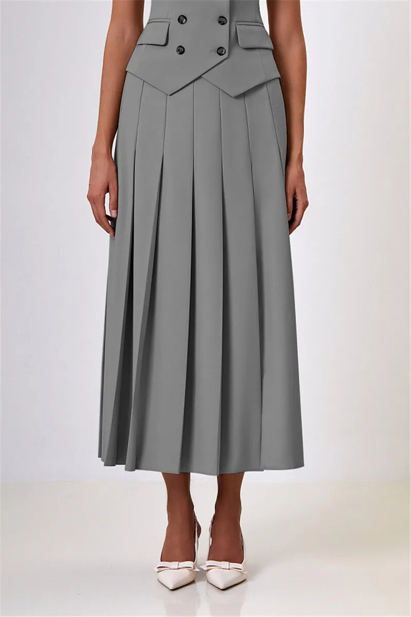 Two Piece Sets Women Double-breasted Vest And Split Skirt Matching