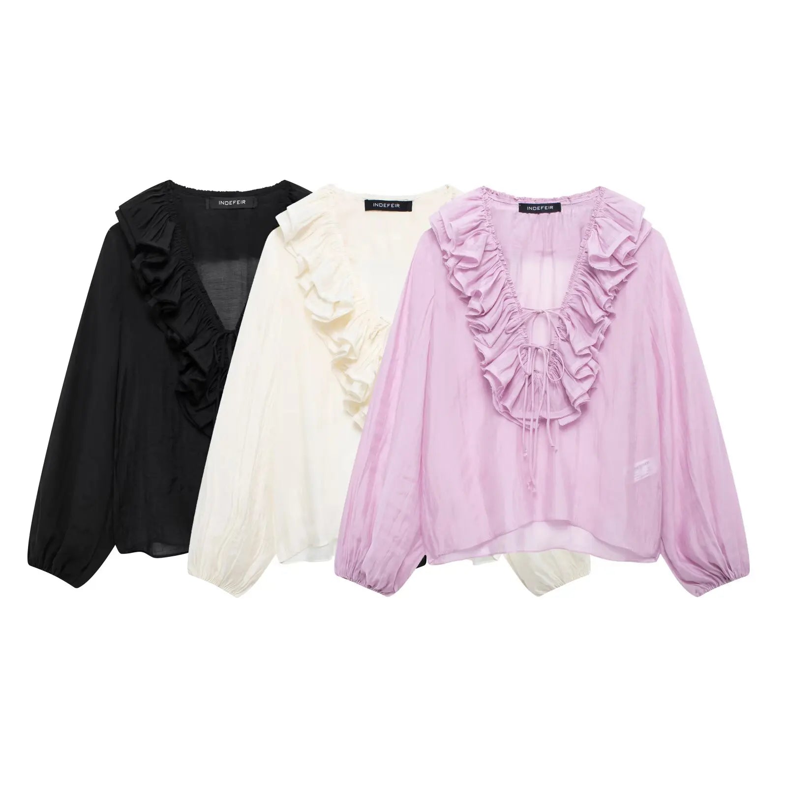 Elegant Women’s Tierred Ruffles Blouses V-Neck Long Sleeve Loose Shirt