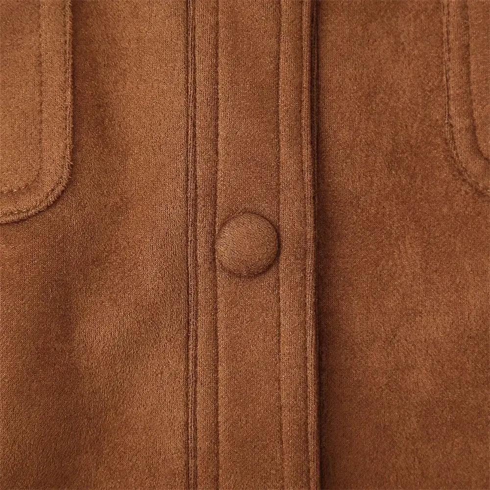 Women’s Button Decoration Suede Jacket Coat