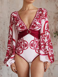 Women One Piece Swimsuit and Skirt Flaxmaker Long-sleeved - Norellé
