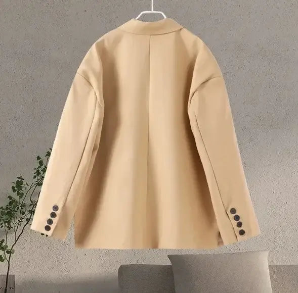 Fashion Solid Lapel Hidden Buckle Loose Blazer