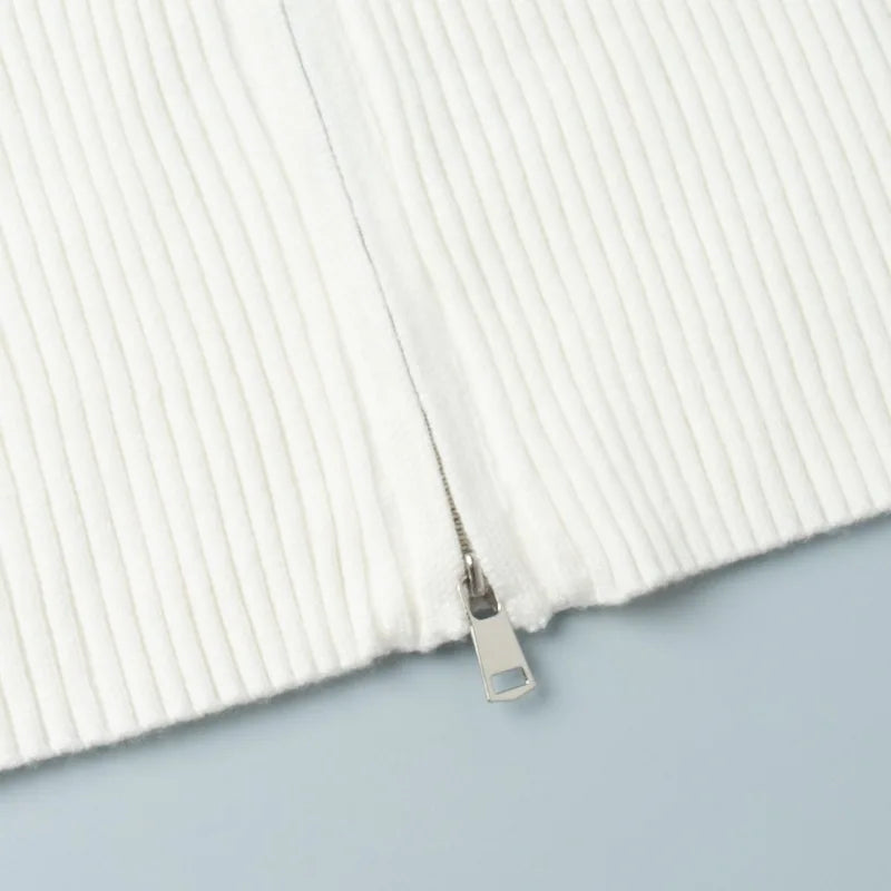 Solid Double Zip Knit Cardigan Women