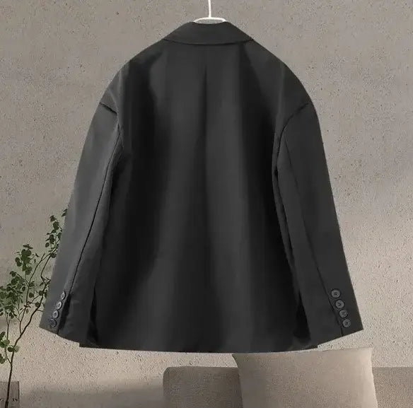 Fashion Solid Lapel Hidden Buckle Loose Blazer