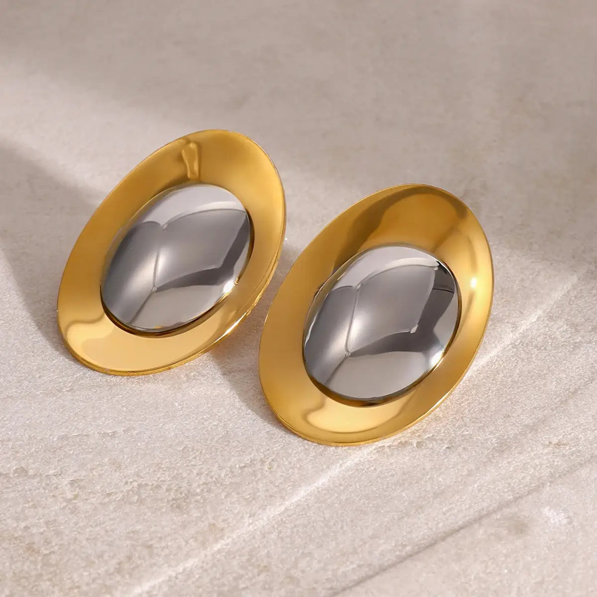 Stainless Steel Statement Silver Color Gold Stud Earrings