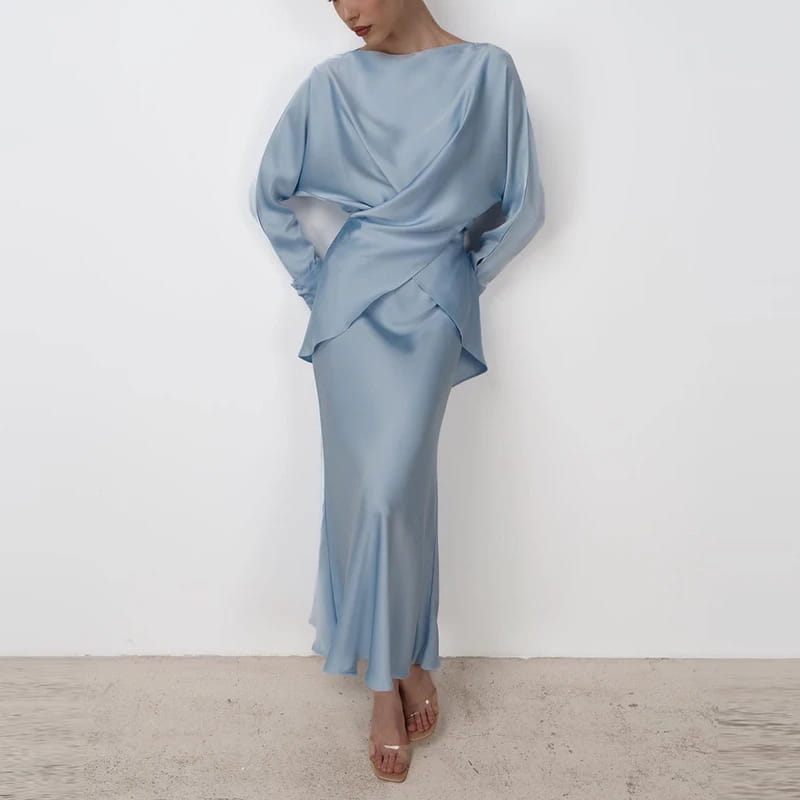 Fashion Long Sleeve Two Piece Casual Temperament Satin Women’s Set