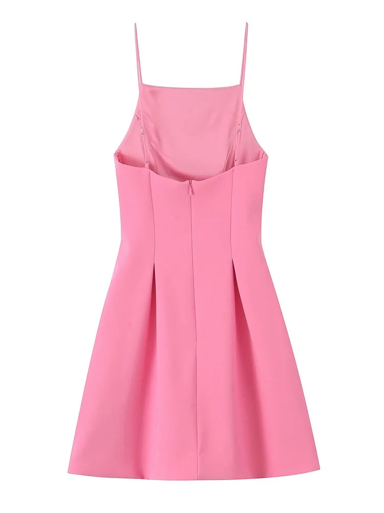 Elegant Ladies Pink Spaghetti Strap Dress Summer - Norellé