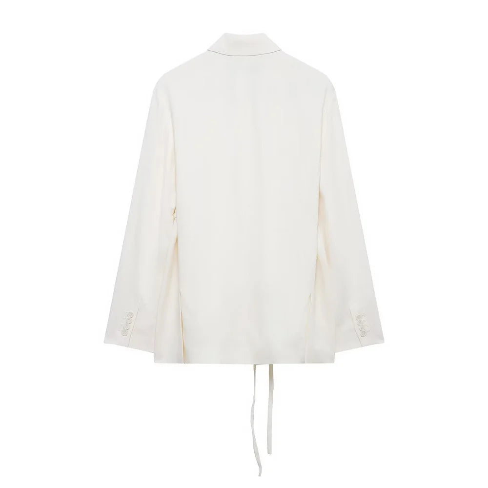 Women’s Casual Retro Linen Blend Suit Jacket&Pants Set