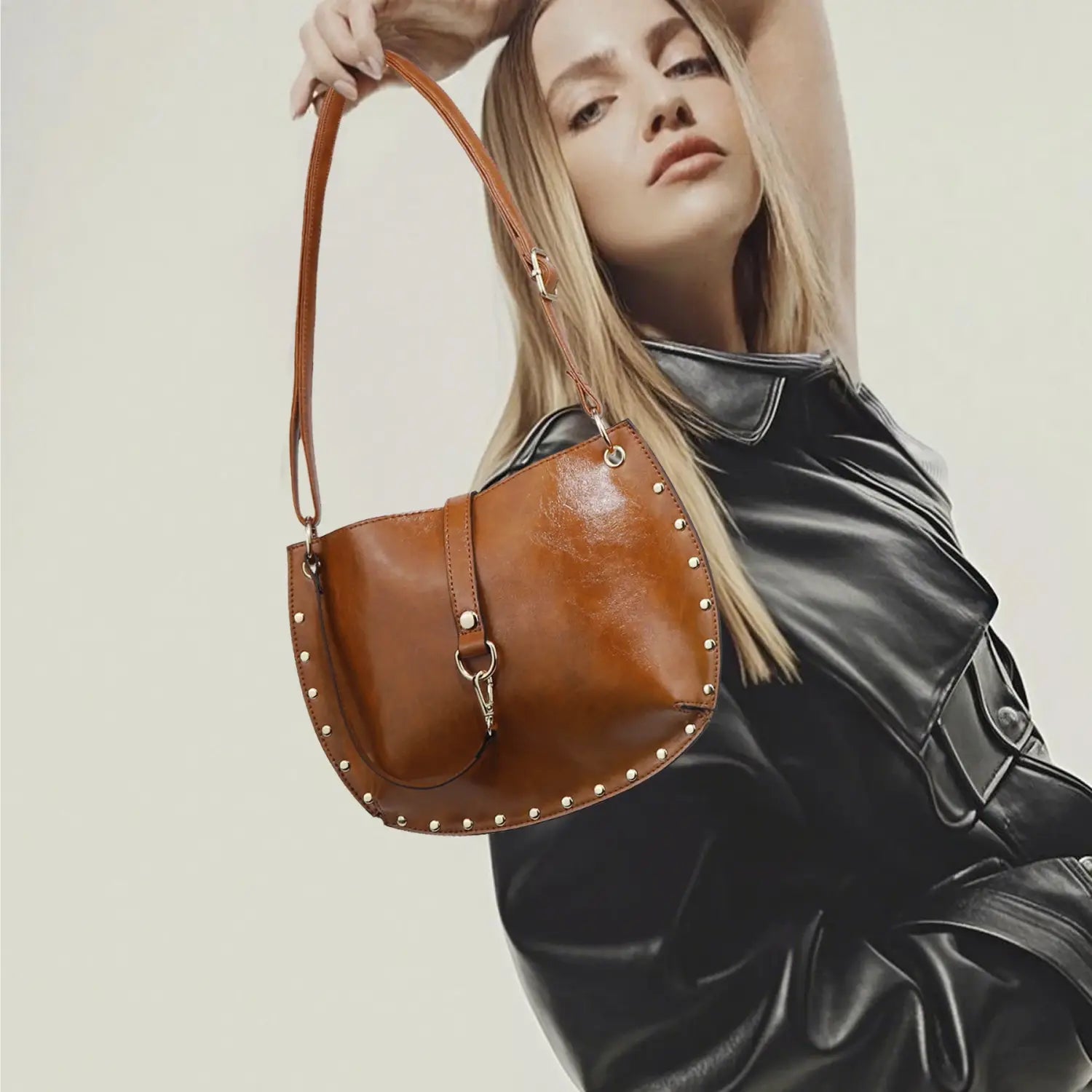 Women’s Studded Crescent Saddle Bag