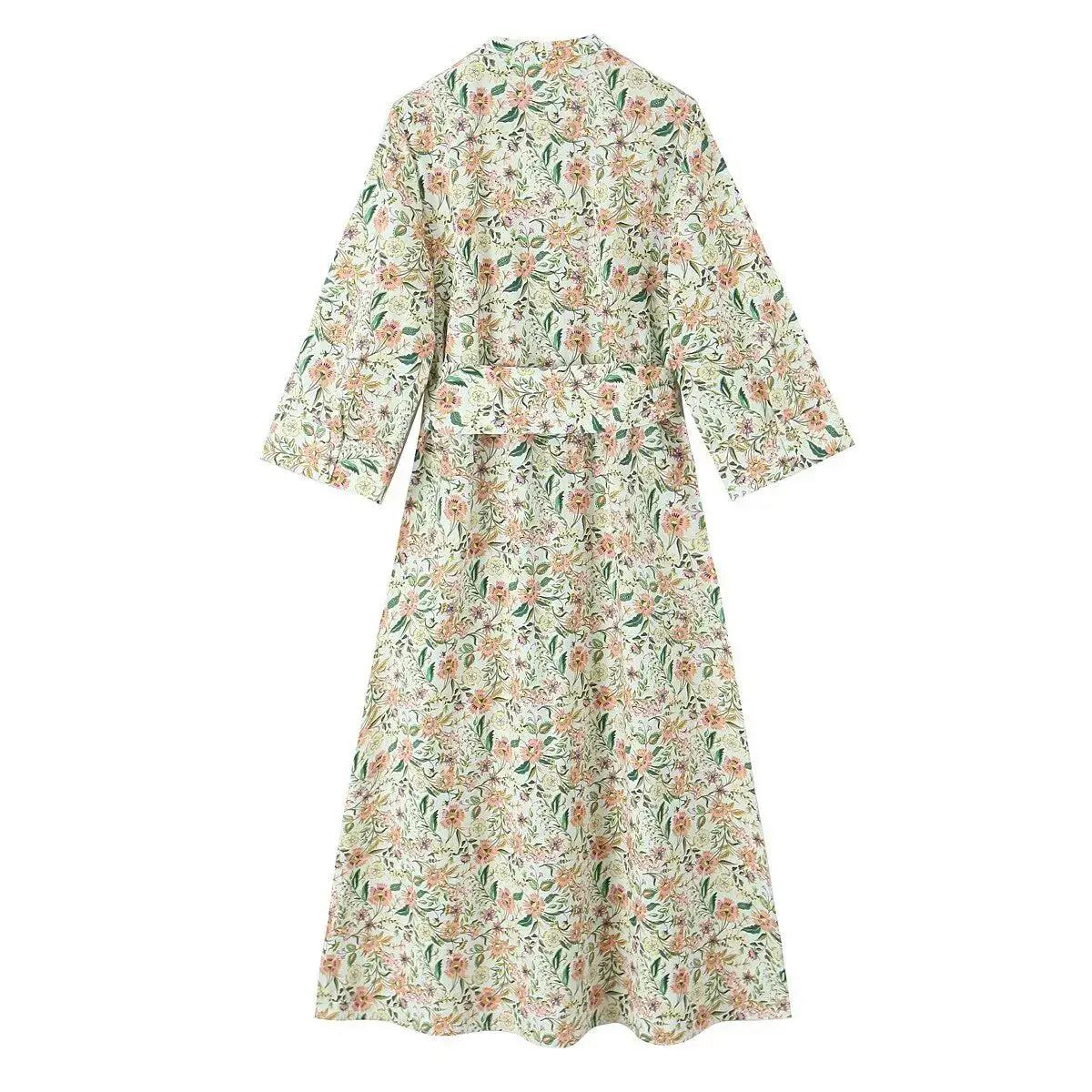 Women Floral Print Midi Dress with Belt