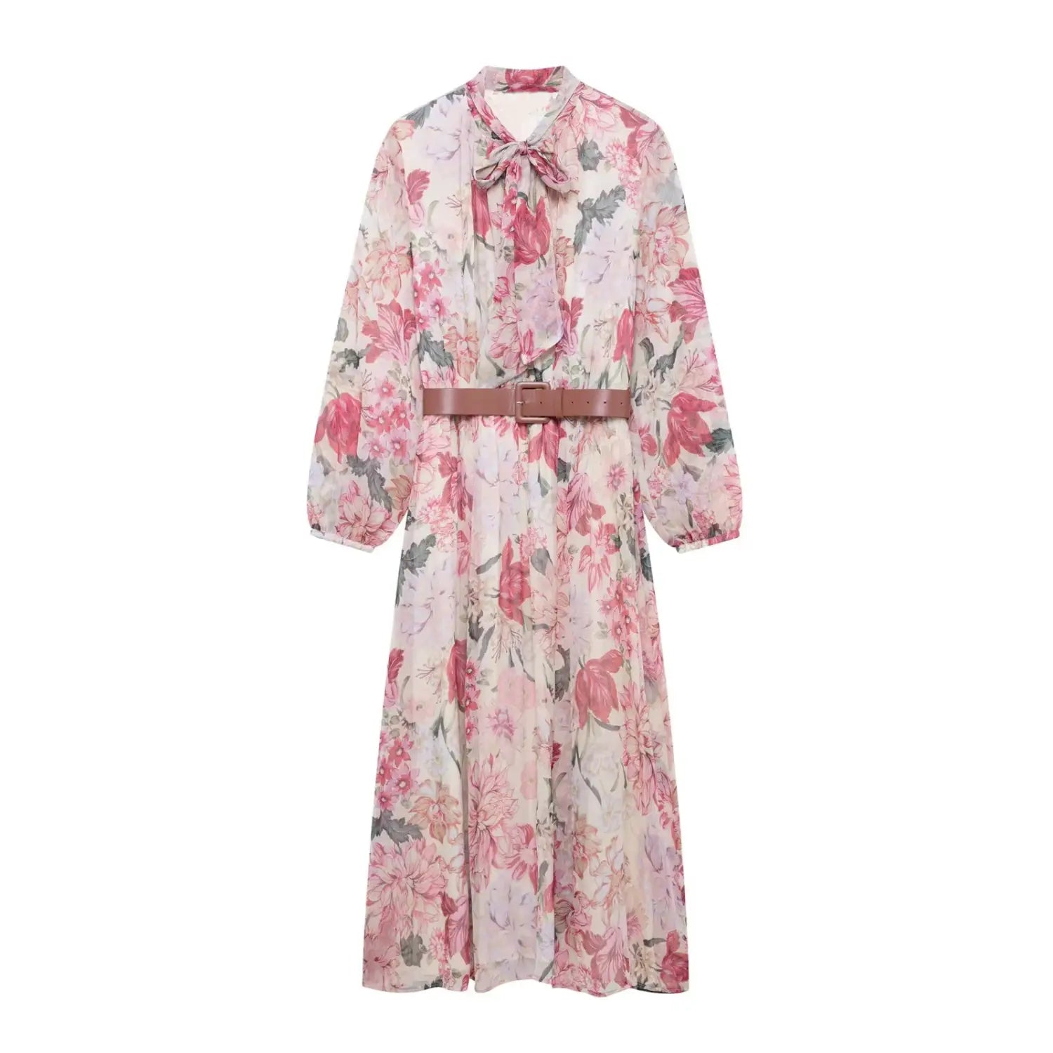 Women’s Dress With Waistband and Floral Print