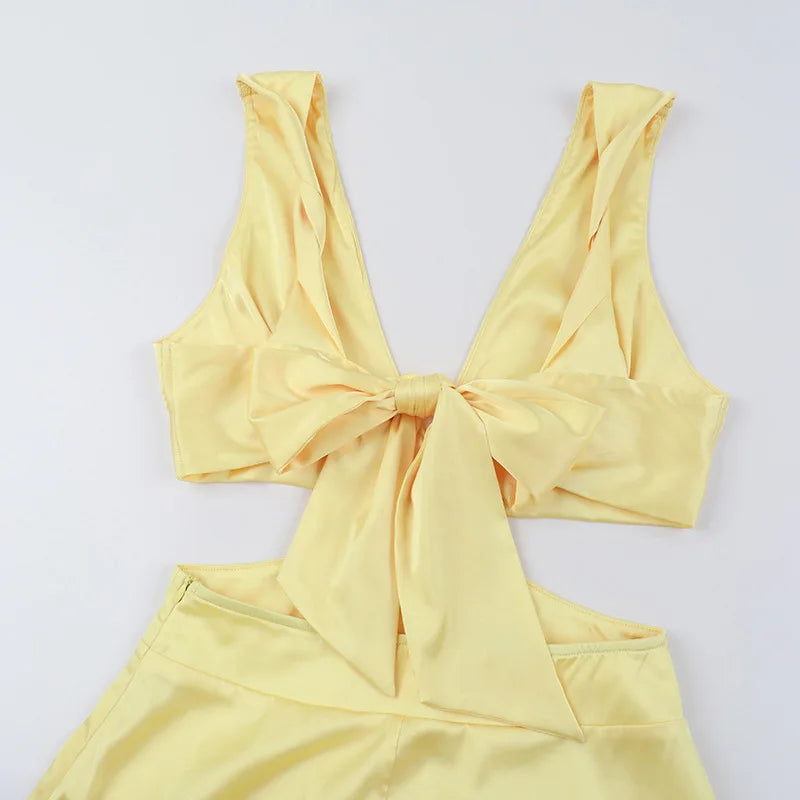 Deep V neck Hollow Long Dress