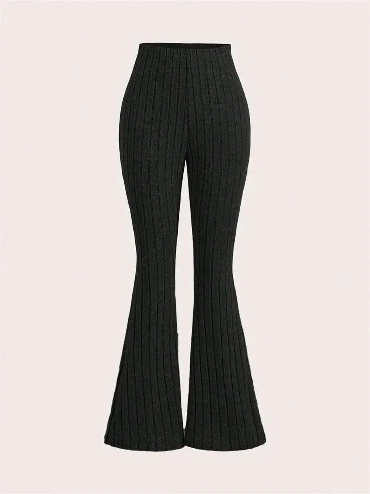 Women’s Solid Color Ribbed Flared Leggings