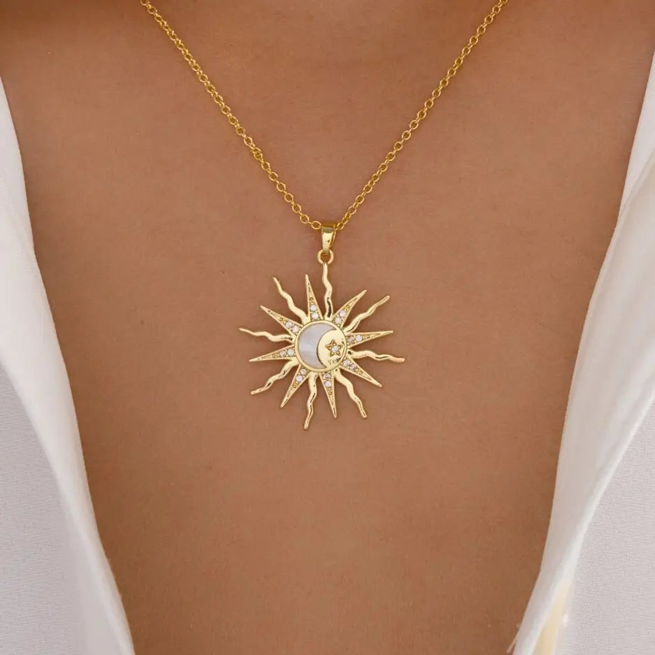 Popular Sun Moon Zircon Necklace Star Pendant