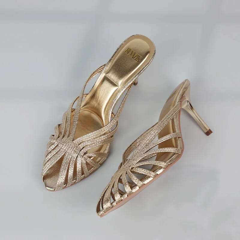 Gold Hollow Thin Strip Heels for Women