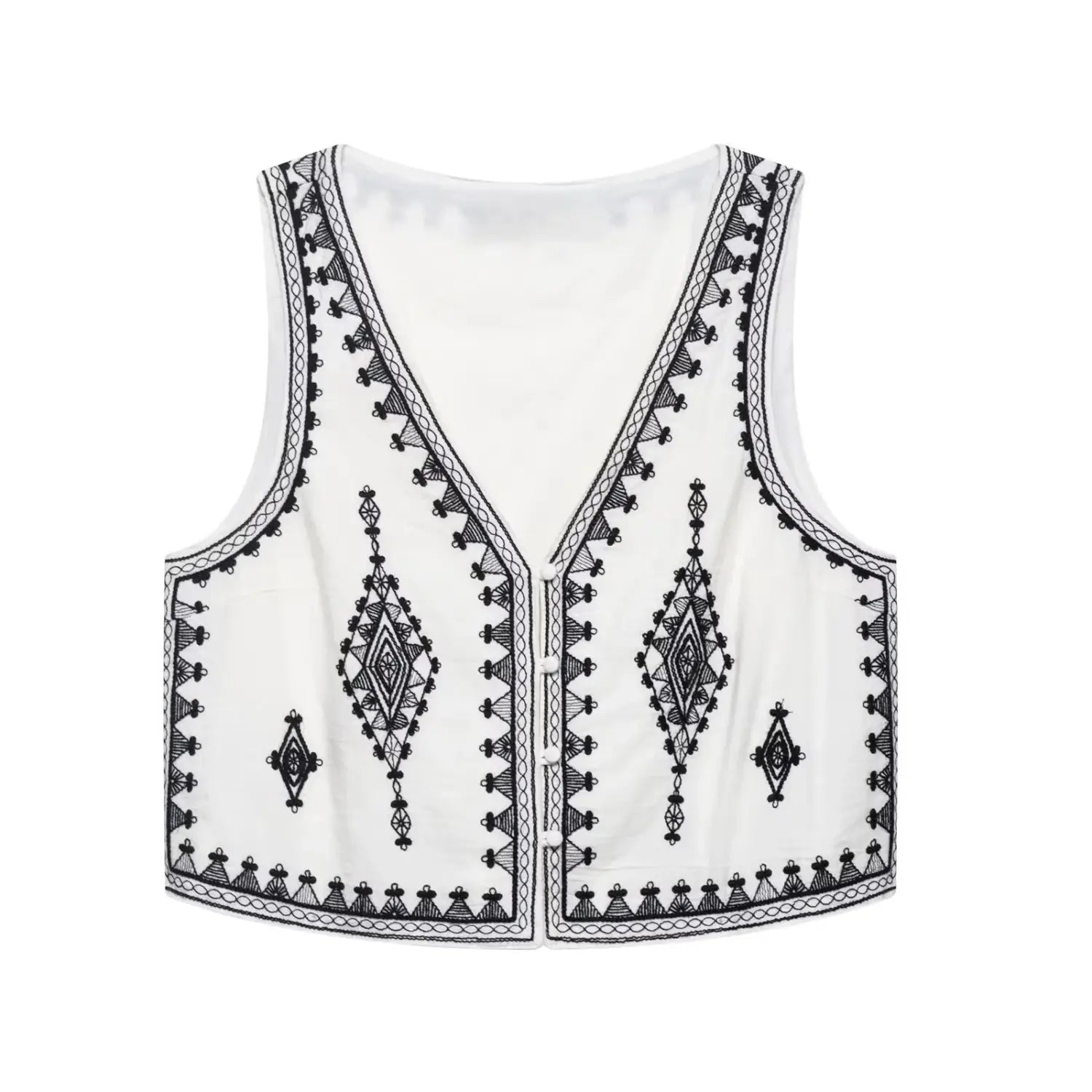 Women’s Casual Embroidered V-neck Vest With Wide-leg Shorts