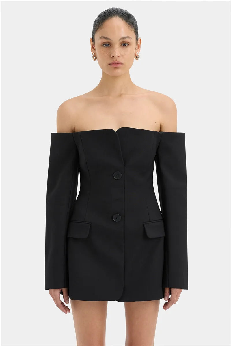 Off-shoulder Strapless Blazer Dress For Women