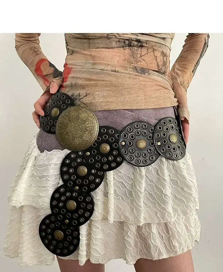 Vintage Rivet Patchwork Design Wide Belts For Women