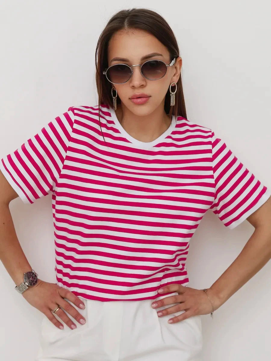 Women’S Contrasting Striped Printed T-Shirt