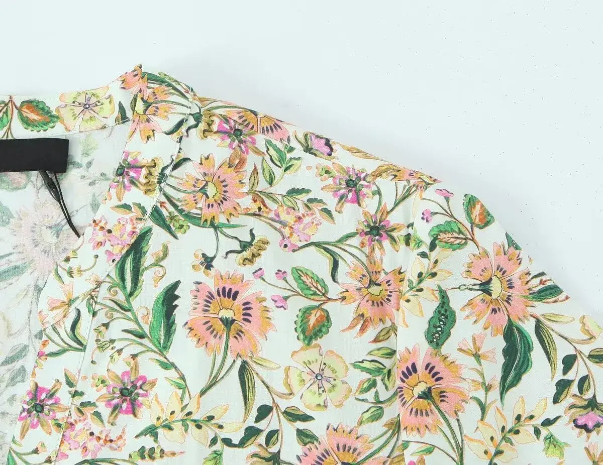 Women Floral Print Midi Dress with Belt