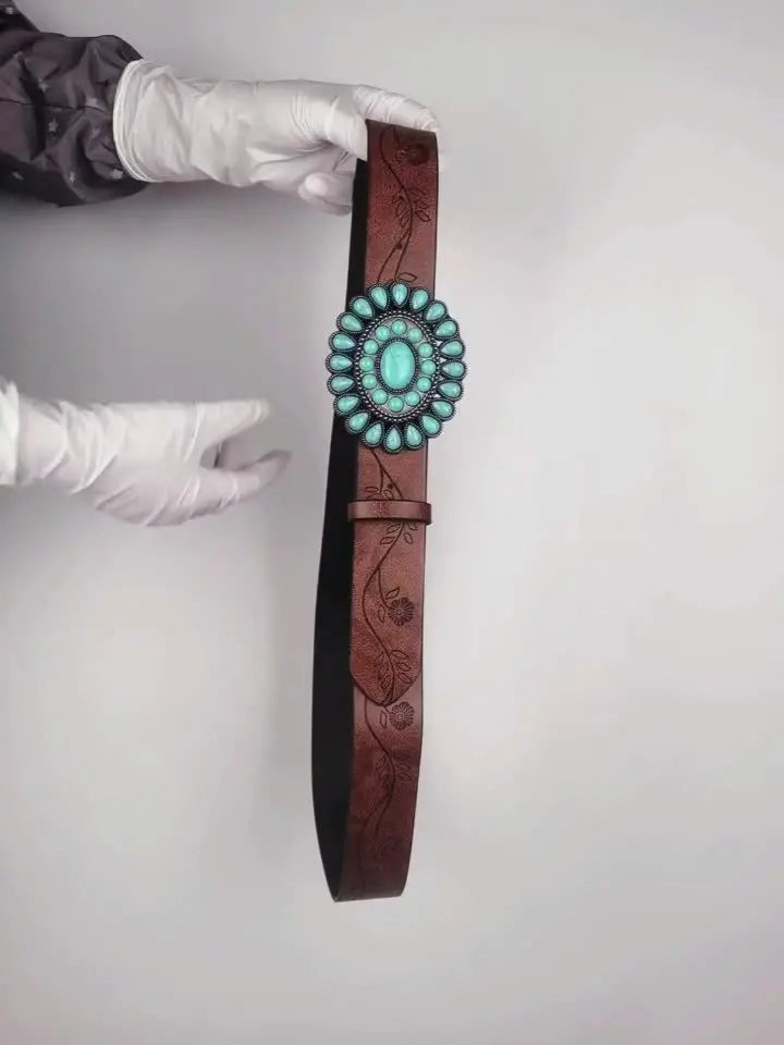 Western Belt Brown Embossed PU leather