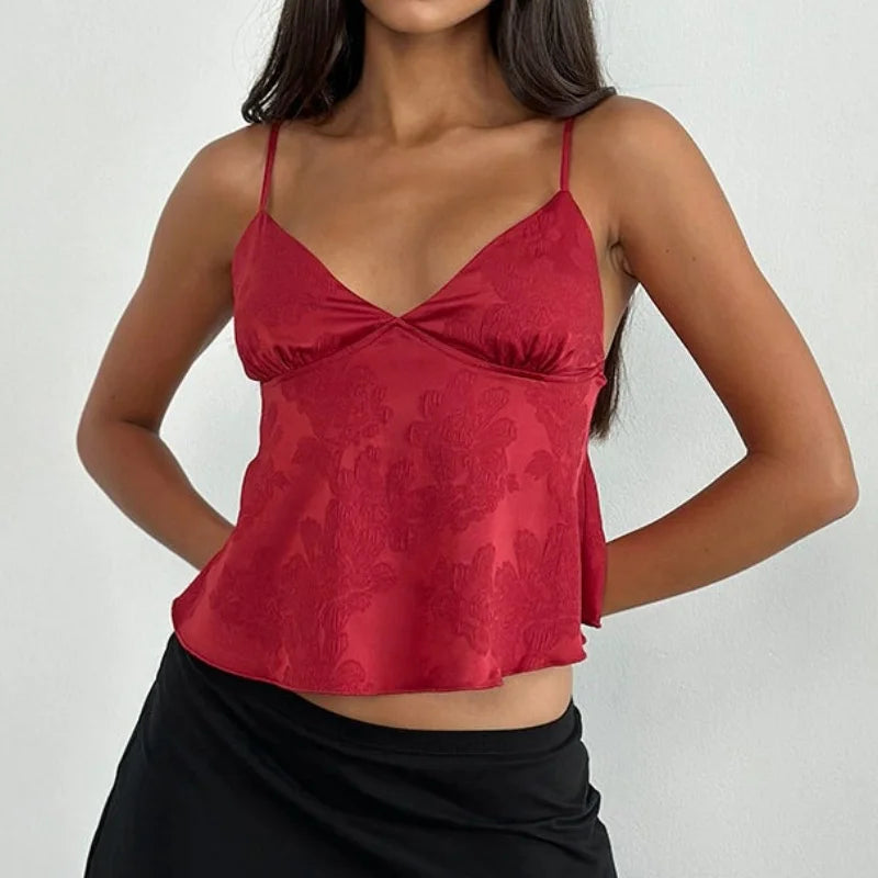 Women’s Crop Top Floral Satin Tank