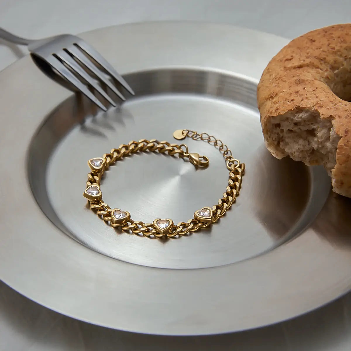 Pink Square Zircon Bracelet Stainless Steel Lock Chain Stackable