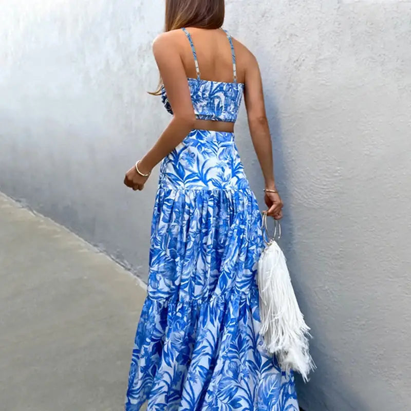 Elegant Print Suspender Tube Top Skirt Set