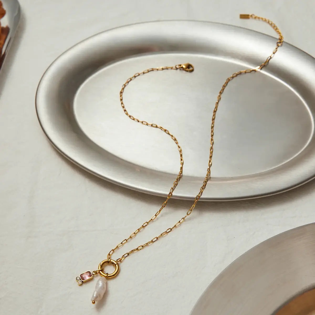 Freshwater Pearl Pendant Necklace Stainless Steel