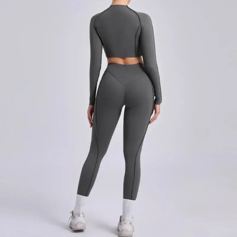 Seamless Sets Sports Fitness Hip-lifting High Waist Pleated Pants Long-sleeved Suits Workout