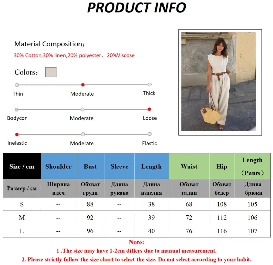 Cotton Linen Vest Pants Set Women