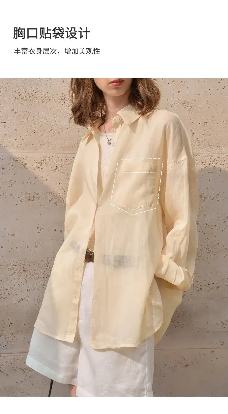 Women’s Lapel Long-Sleeved White Casual Loose Blouse