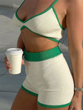 Contrast Knit Outfits Halter Top And Short Trousers Sets - Norellé