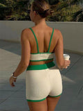 Contrast Knit Outfits Halter Top And Short Trousers Sets - Norellé