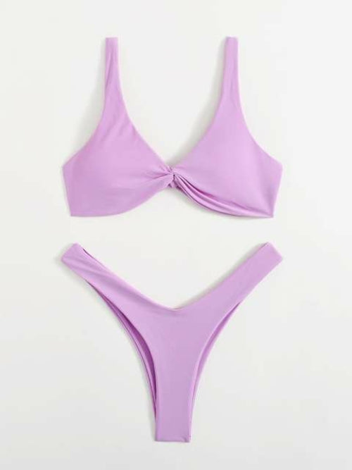 Solid Tie Bikini Padded Bra High Leg - Norellé