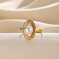 Stainless Steel Pearl Hollow Geometry Open Ring - Norellé