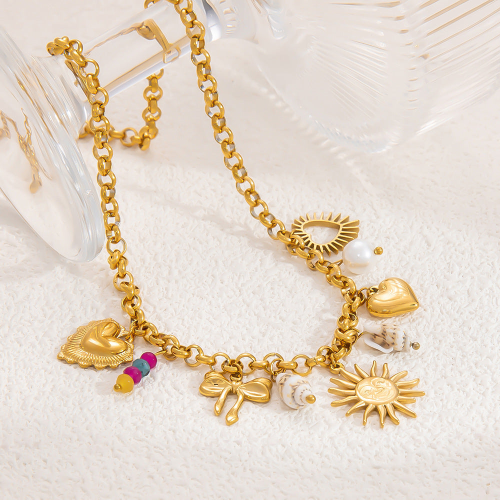 New Stainless Steel 18K Gold Sun Shell Pendant Necklace - Norellé