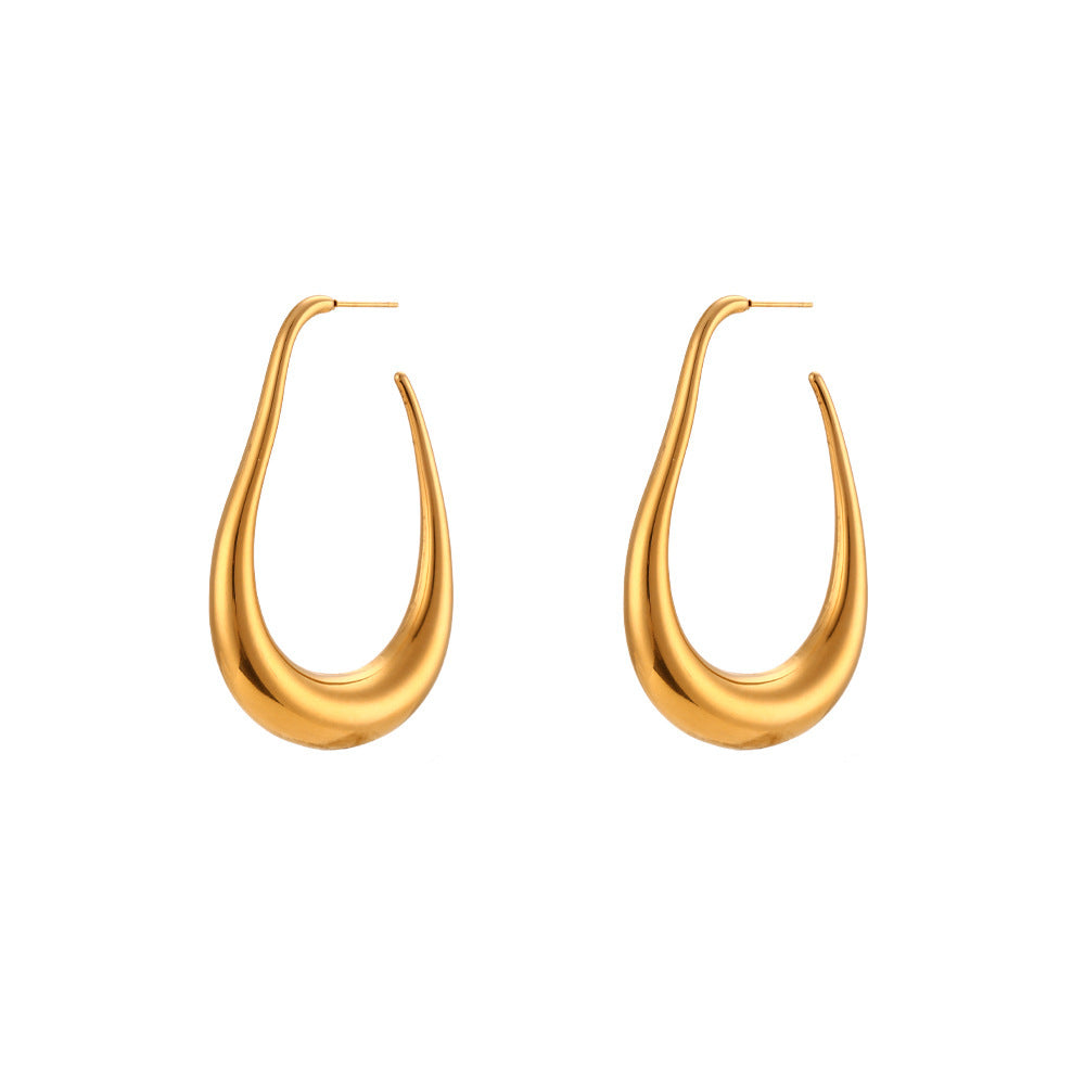 Fashion Simple Stainless Steel Plated 18K Curve Hook Earrings - Norellé