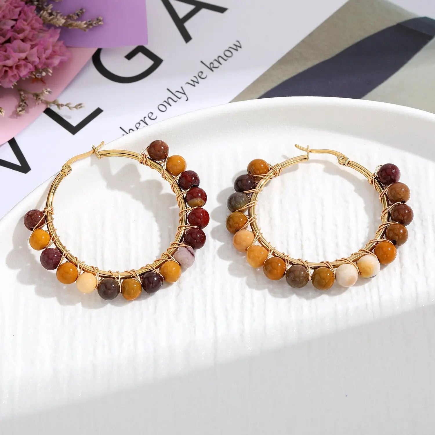 Natural Stone Stainless Steel Winding Earrings - Norellé