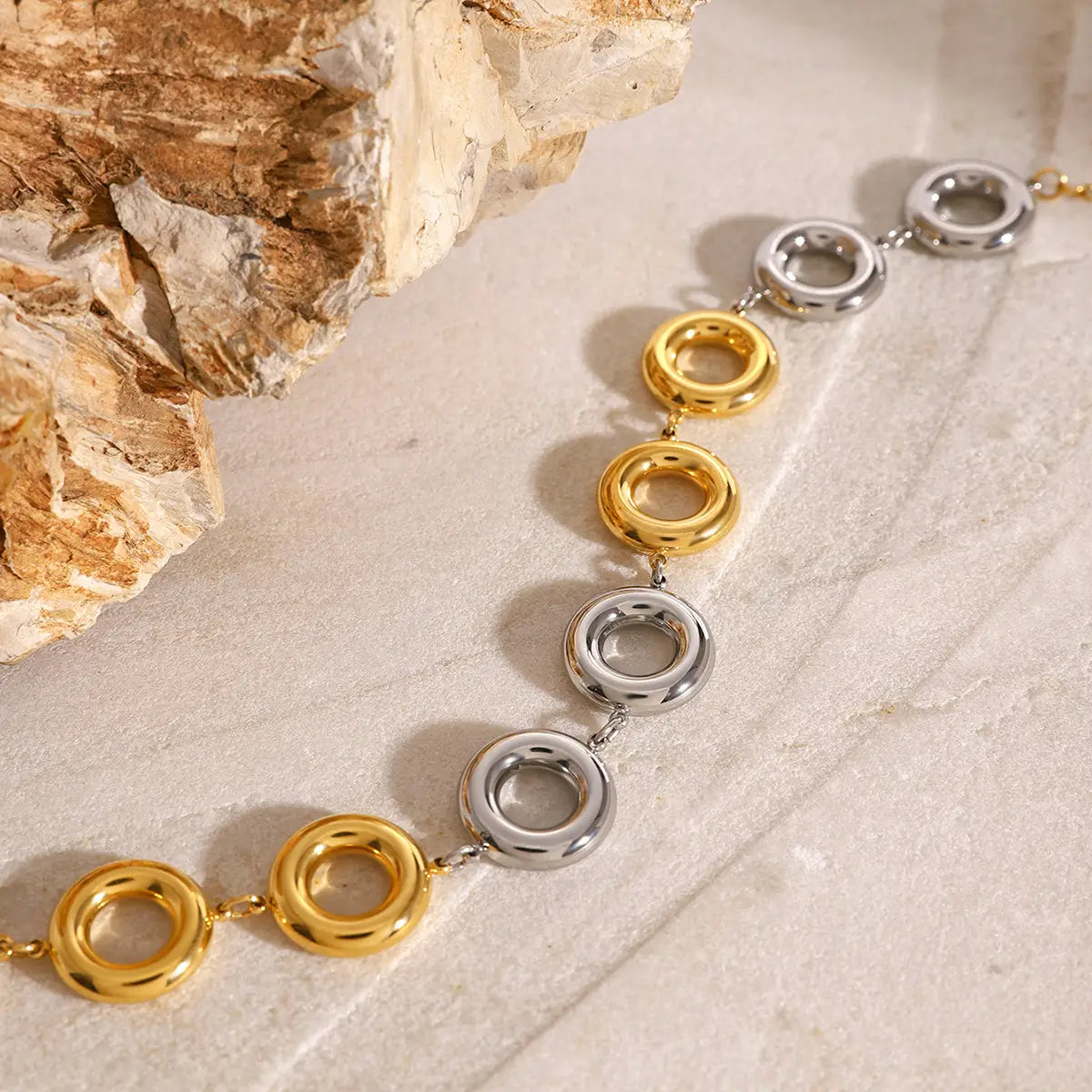 Stainless Steel Gold And Silver Contrast Color Ring Pendant Earrings