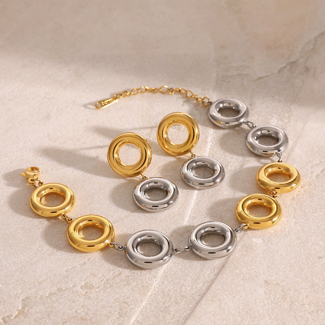 Stainless Steel Gold And Silver Contrast Color Ring Pendant Earrings - Norellé