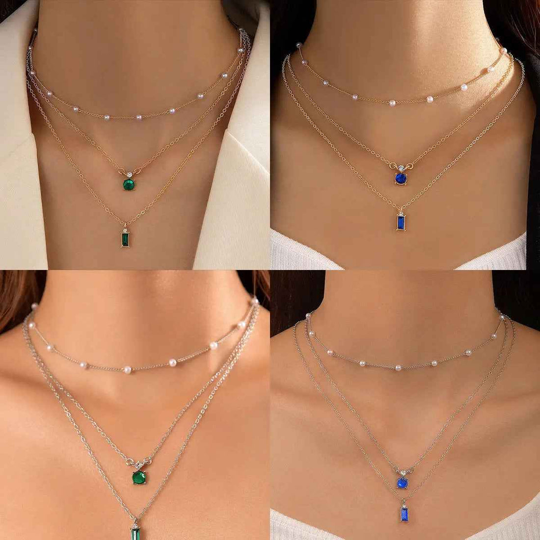 Vintage Grandmother Blue Green Pearl Multilayer Simplicity Necklace - Norellé