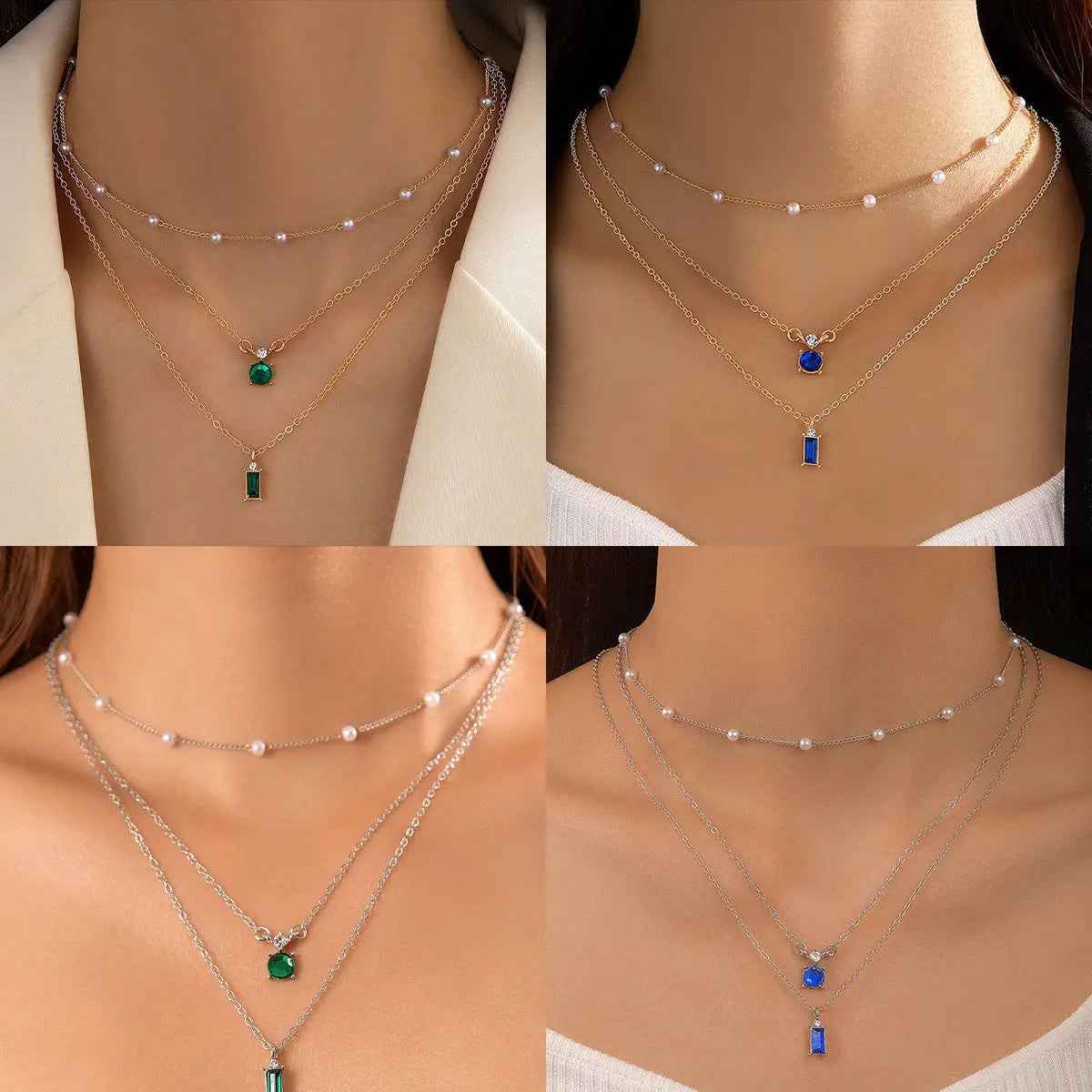 Vintage Grandmother Blue Green Pearl Multilayer Simplicity Necklace - Norellé