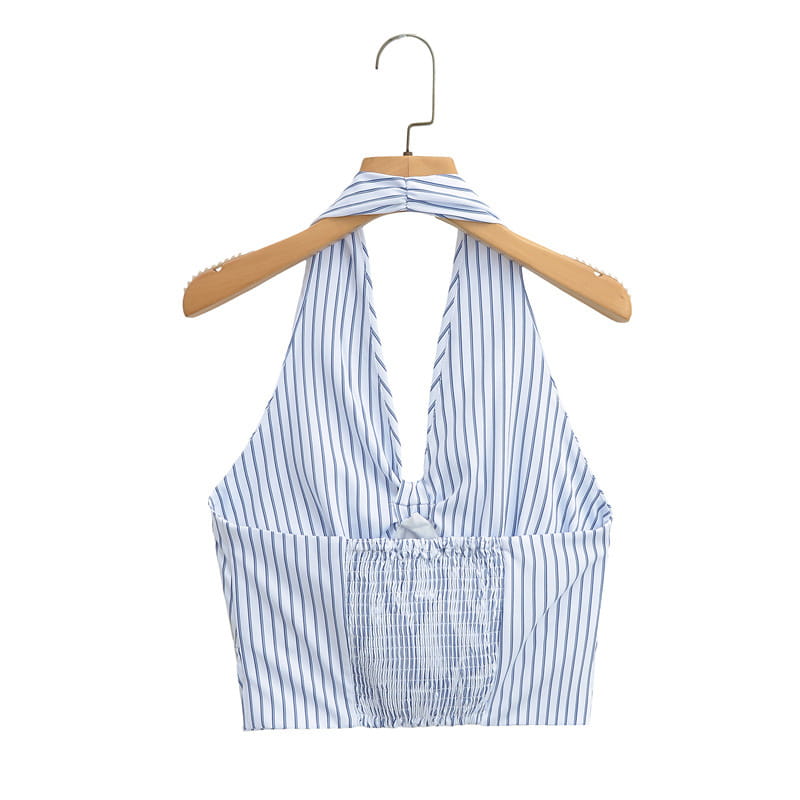 Striped Halter Backless Smocking Sling